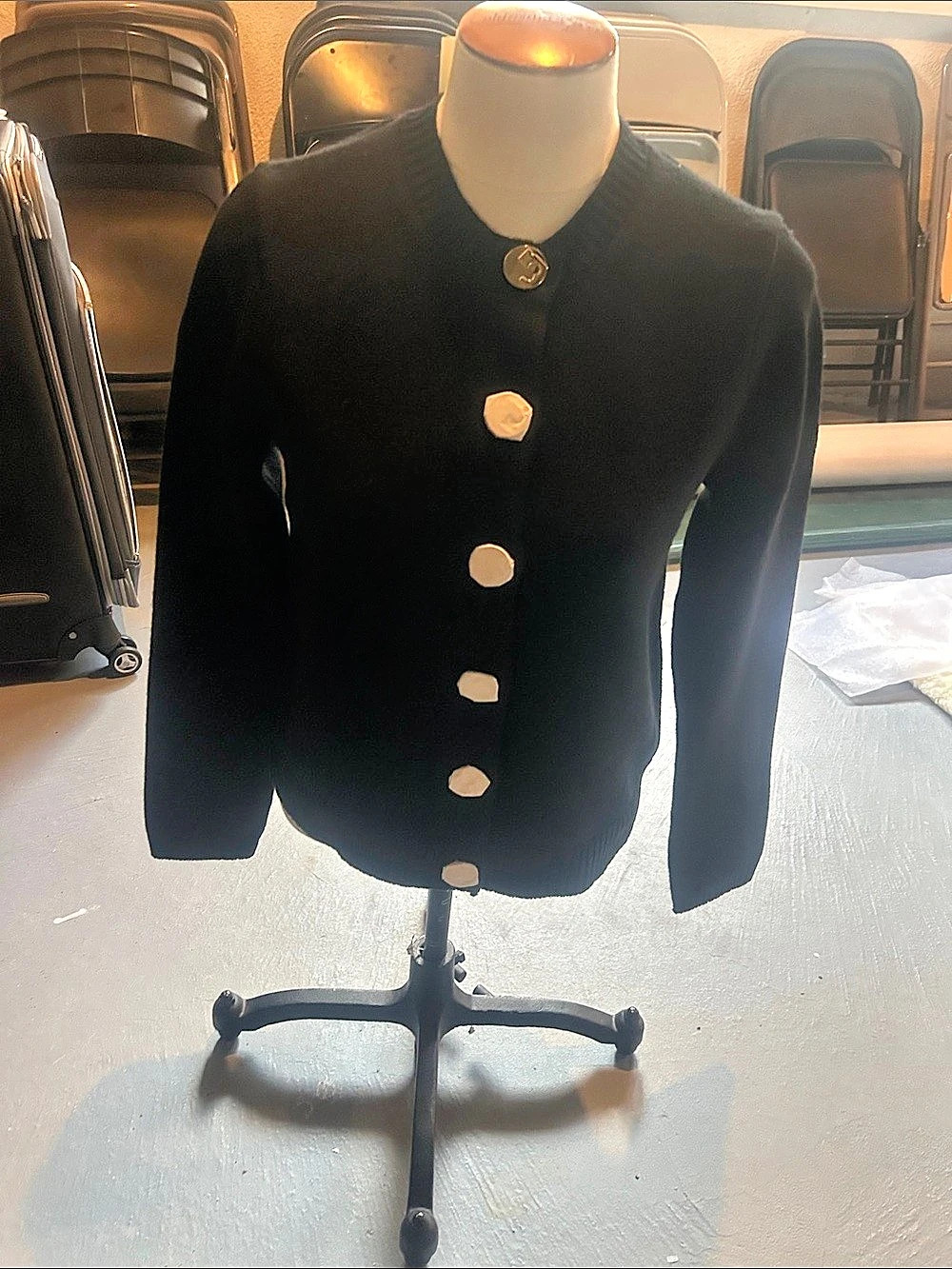 New Tory Burch Wool Logo Button Cardigan Wool Cardigan Black Size Small NWT (was